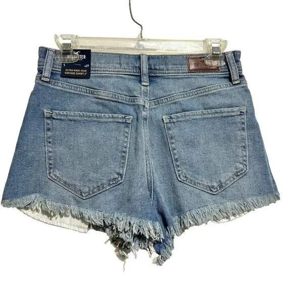 NEW Hollister Ultra High Rise‎ 2" Cut-Off Vintage Short 5  Stretch Ripped Denim - Picture 2 of 8